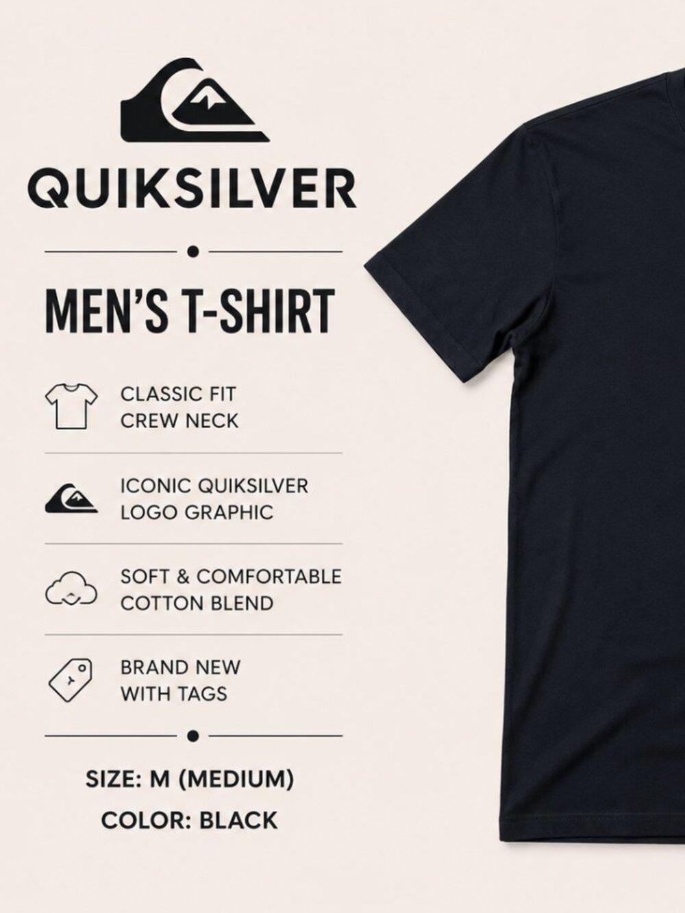 Quiksilver Men's Black Logo Graphic T-Shirt NWT Short Sleeve Size XL NWT